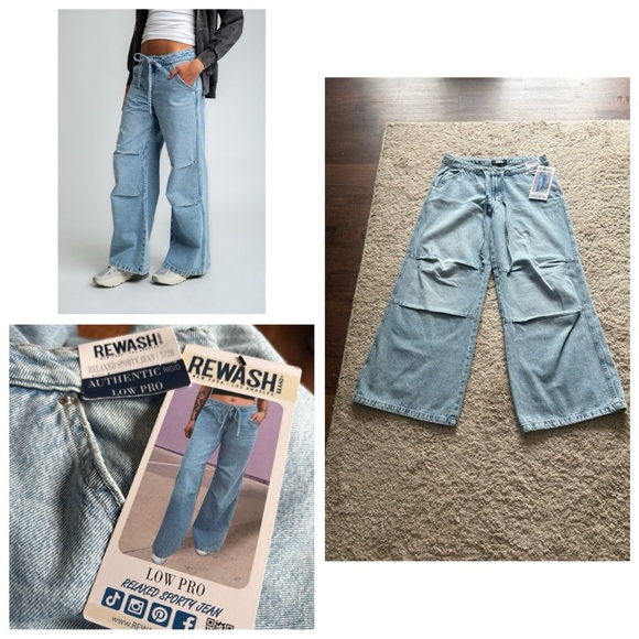 Rewash Denim - Rewash Women’s Sz 7/28 Light Blue Low Pro Relaxed Wide-Leg Jeans pockets NWT